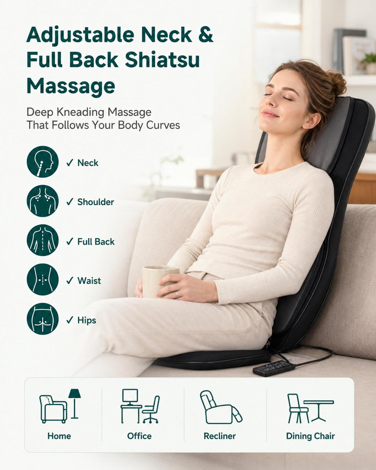 Shiatsu Neck and Back Massager Chair Pad with Heat G856