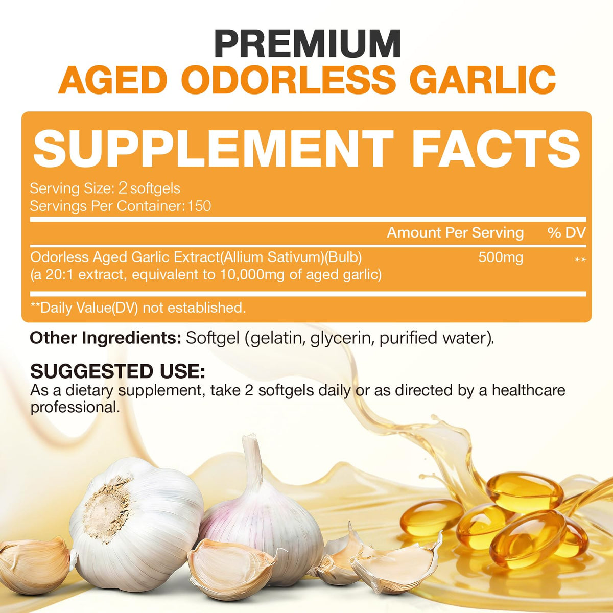 Odorless Garlic Extract Softgels 10000mg 300 Count D115
