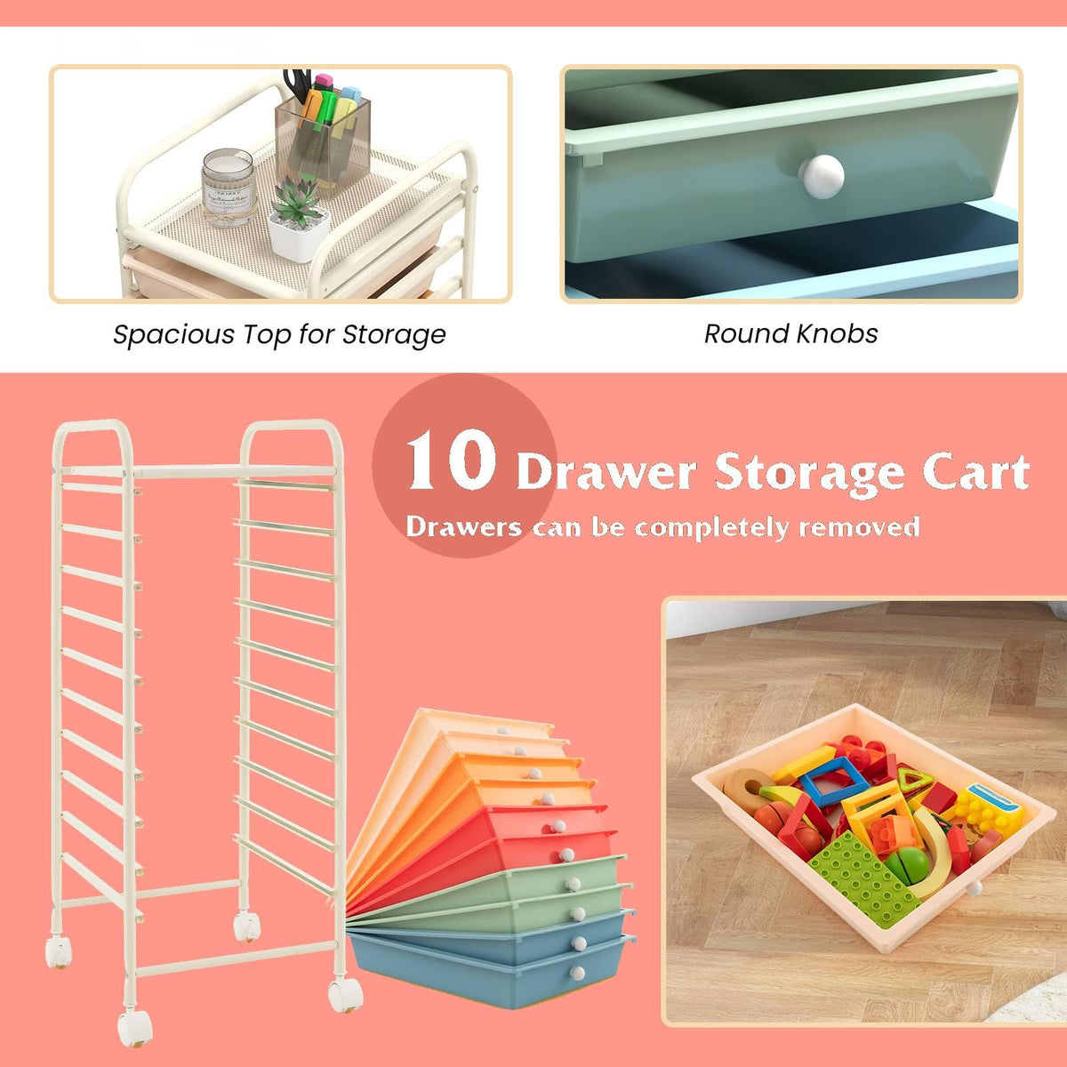 10 Drawers Rolling Storage Cart with Wheels A9012