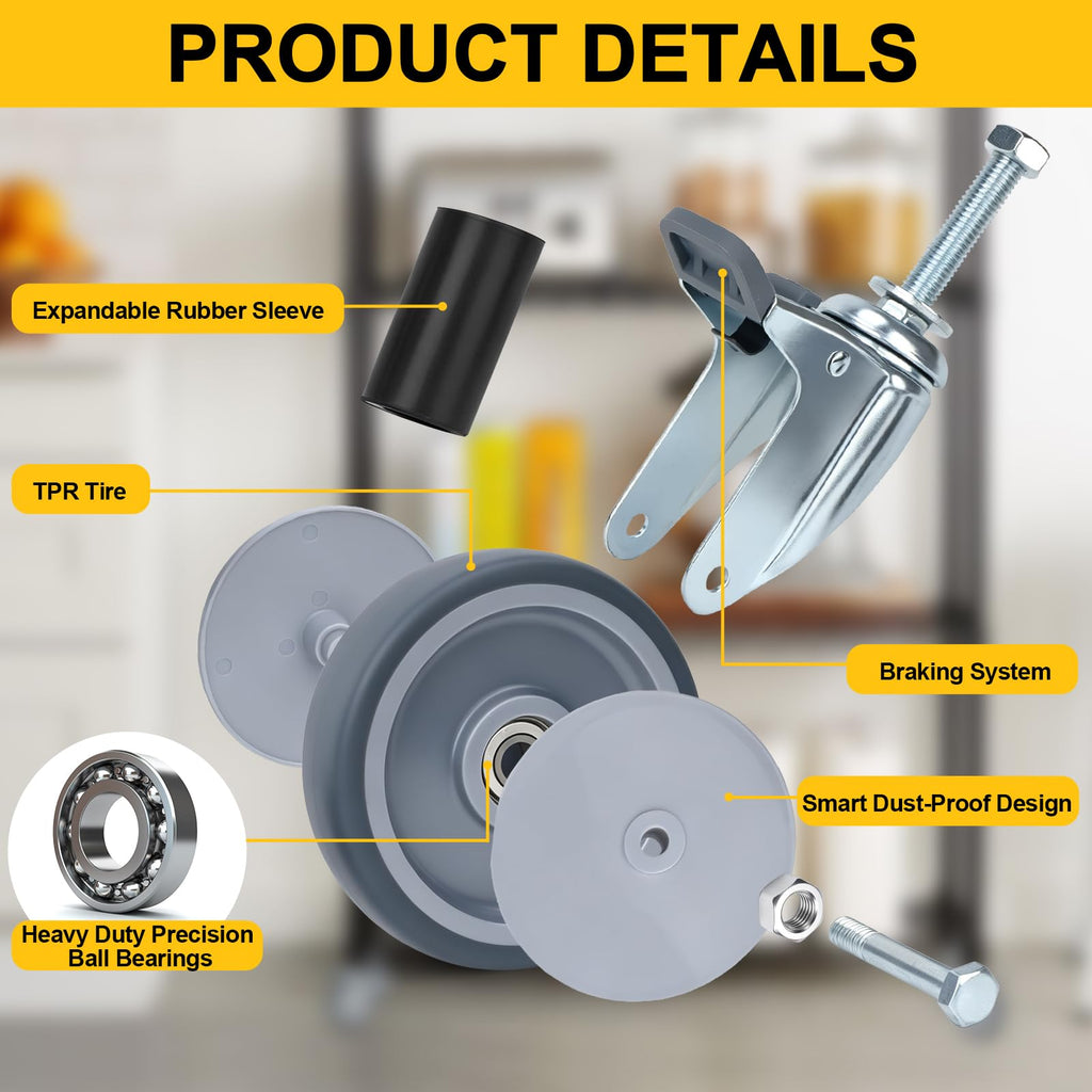 2 Inch Expanding Stem Caster Wheels with Locking Brake Set of 4 I122