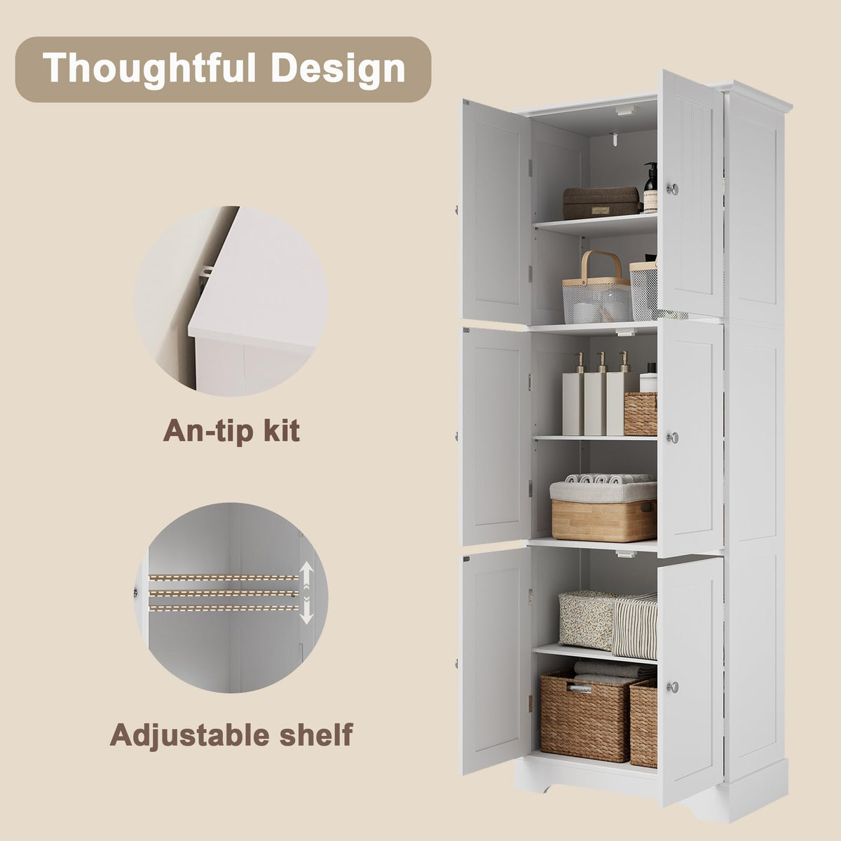 63.2" Tall Bathroom Storage Cabinet with 6 Doors J287235
