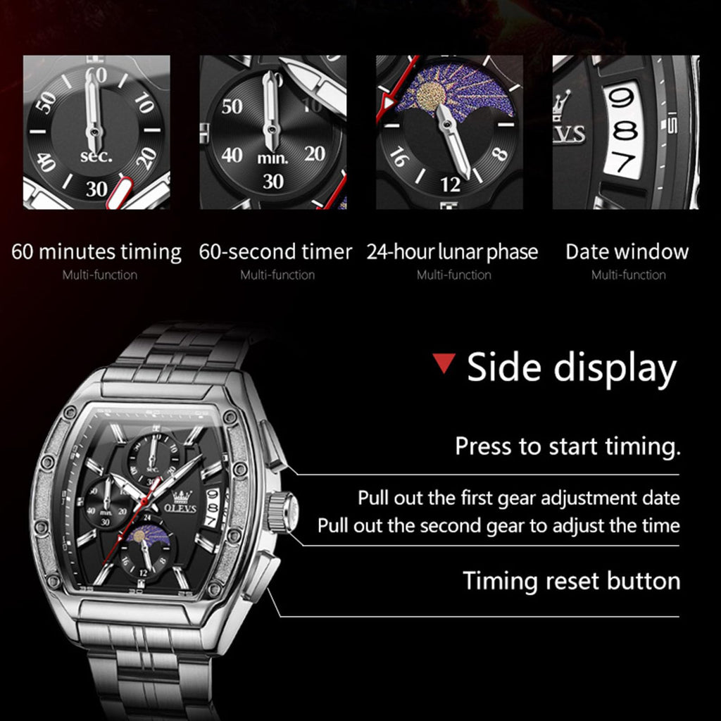 Men Big Square Face Chronograph Stainless Steel Dress Watch F20712