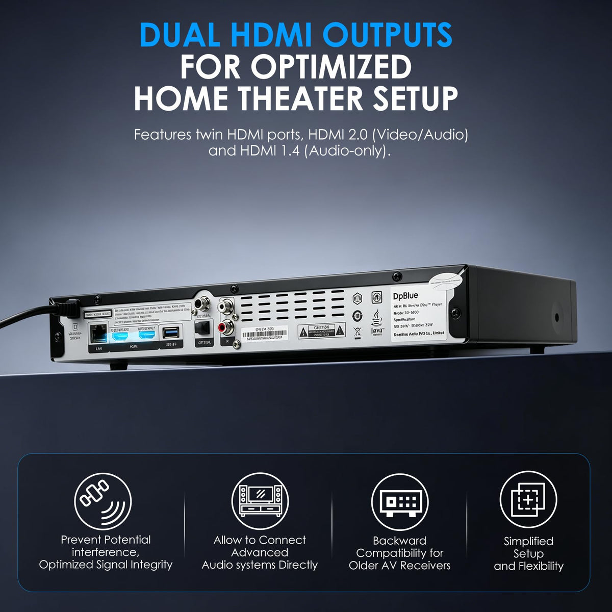 4K UHD Blu Ray DVD Player with Dolby Vision Atmos HDR10 Twin HDMI K502