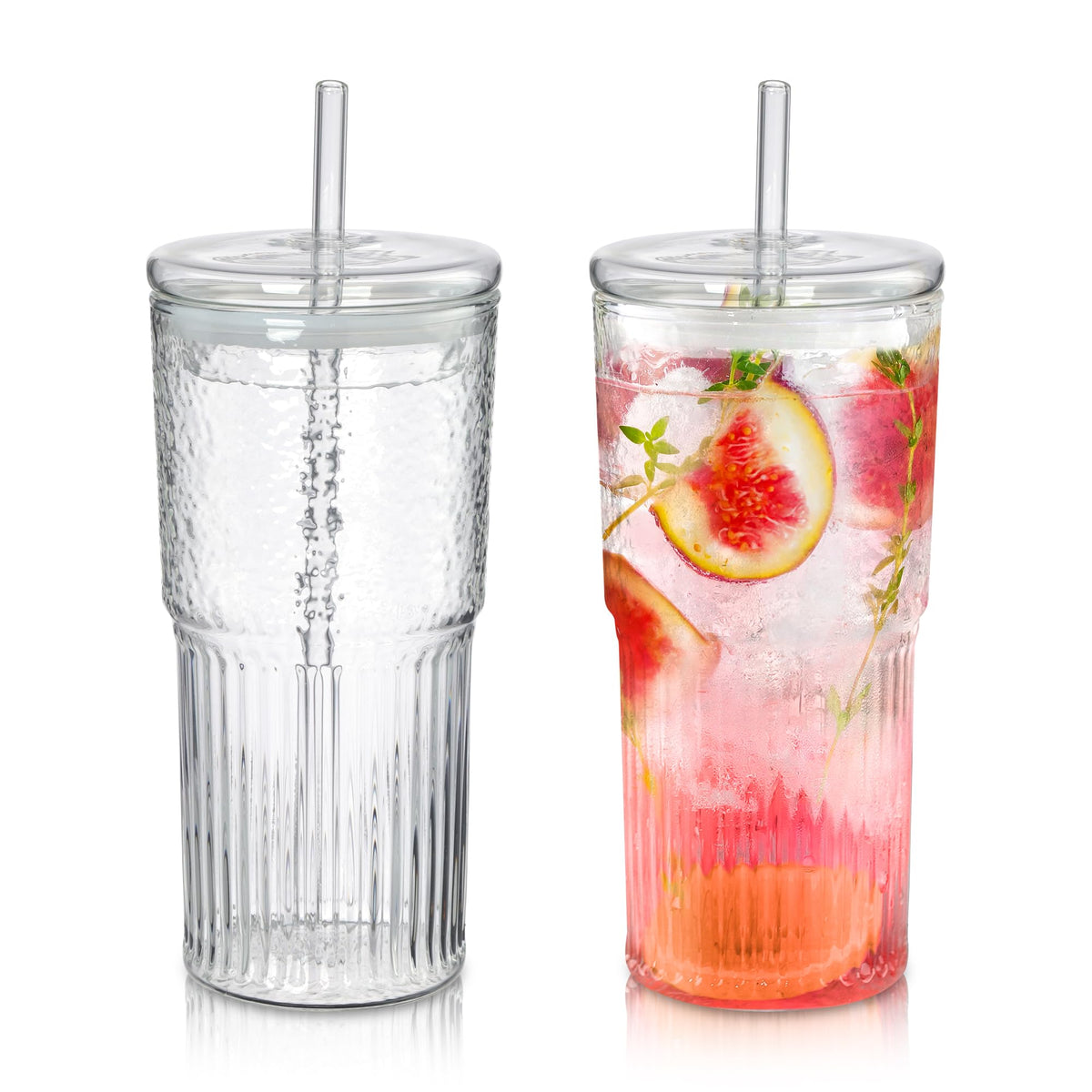 22 oz Clear Borosilicate Glass Tumbler with Straw and Lid, Set of 2 F312478