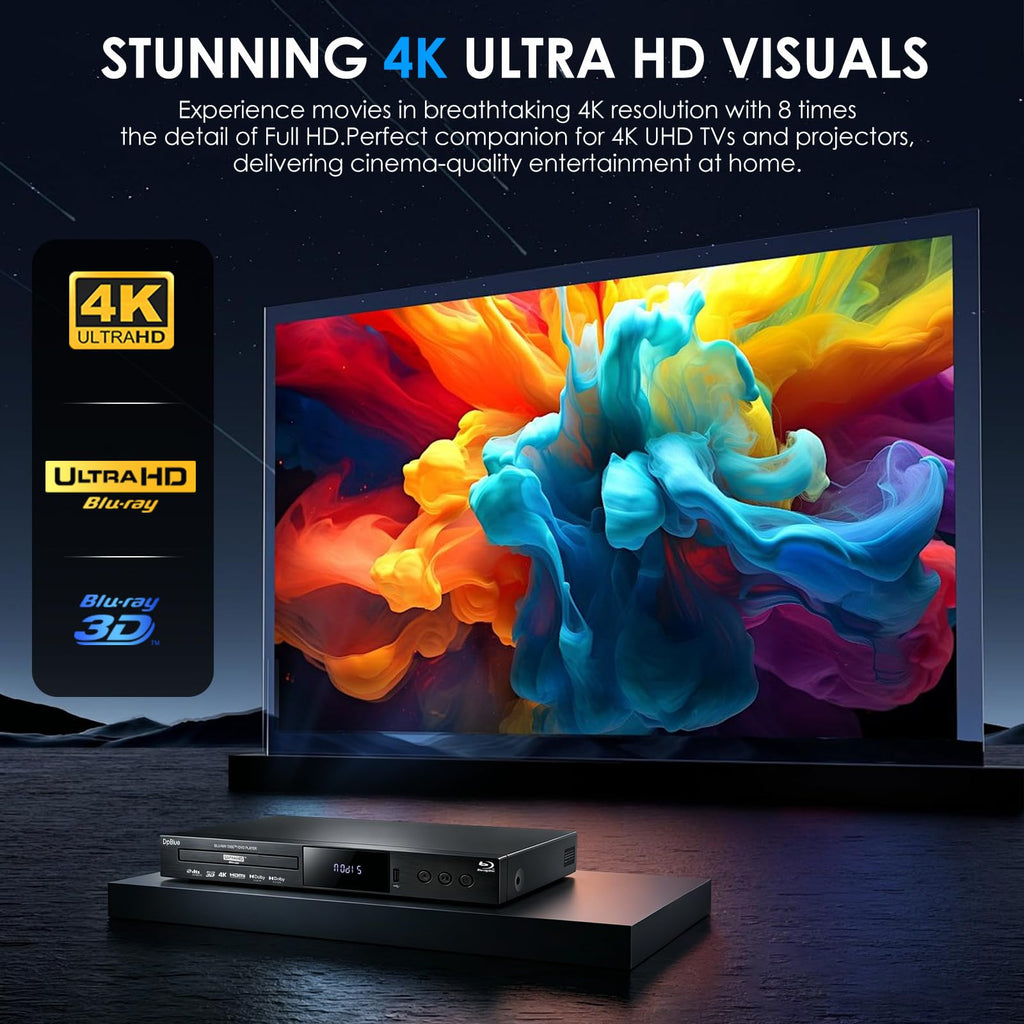 4K UHD Blu Ray DVD Player with Dolby Vision Atmos HDR10 Twin HDMI K502