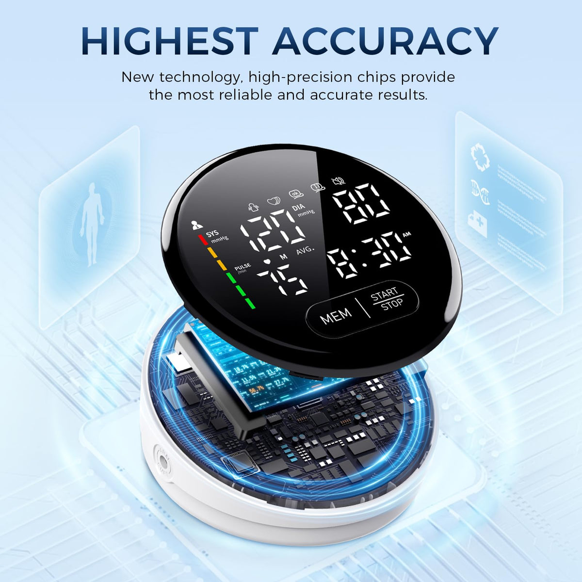 Blood Pressure Monitor Upper Arm Adjustable Cuff Voice Broadcast Large Backlit Display 240 Sets Memory L307