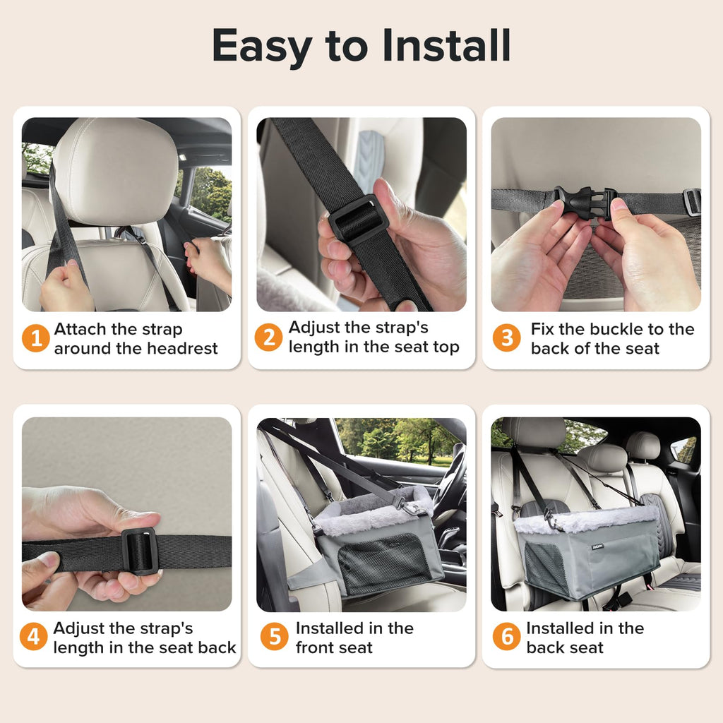 Dog Booster Seat with Metal Frame and Safety Leash, Grey O4817