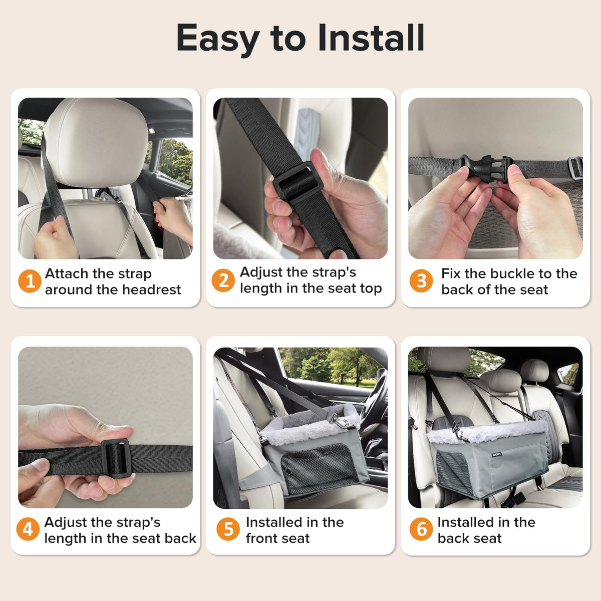 Dog Booster Seat with Metal Frame and Safety Leash, Grey O4817