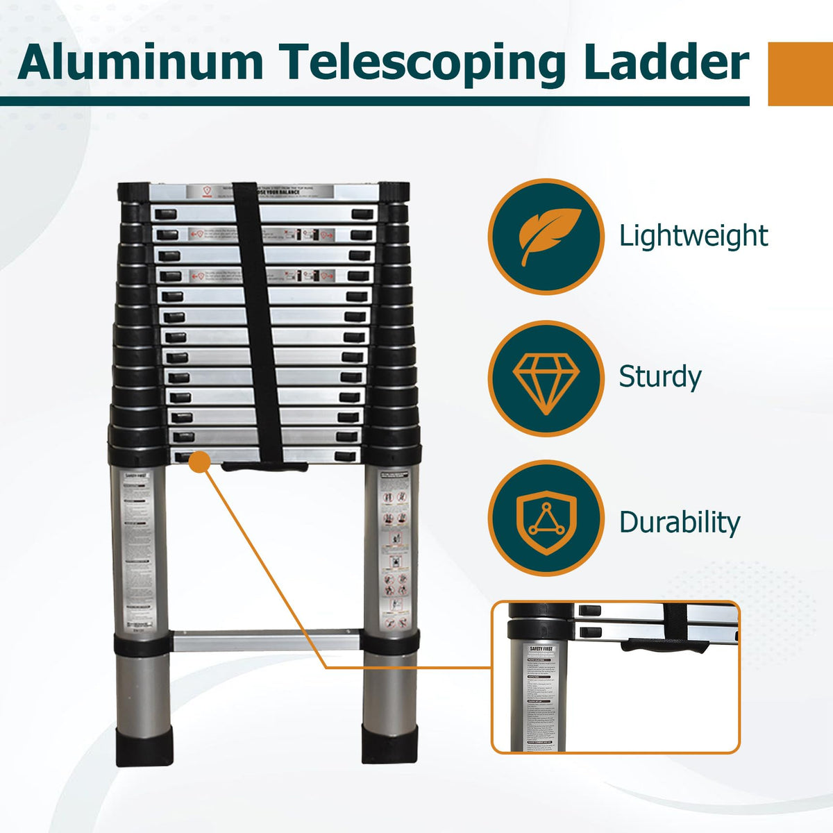 14.5 FT Aluminum Telescoping Ladder 330LB Capacity L303