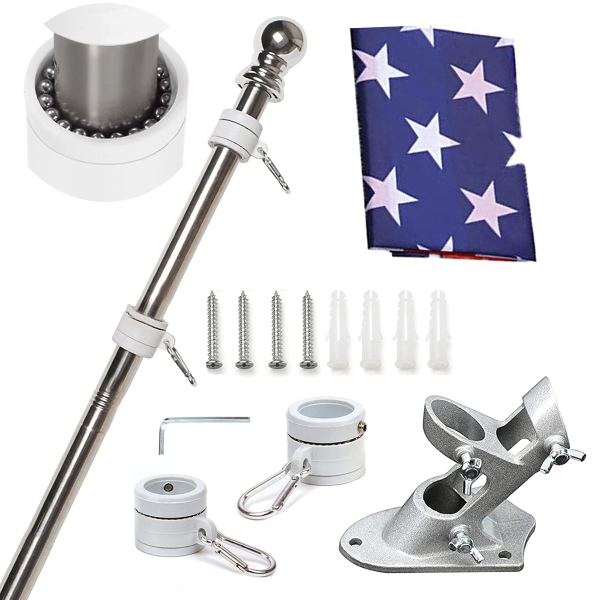 6FT Tangle Free Spinning Metal Flag Pole Kit with 3x5 Flag A845753