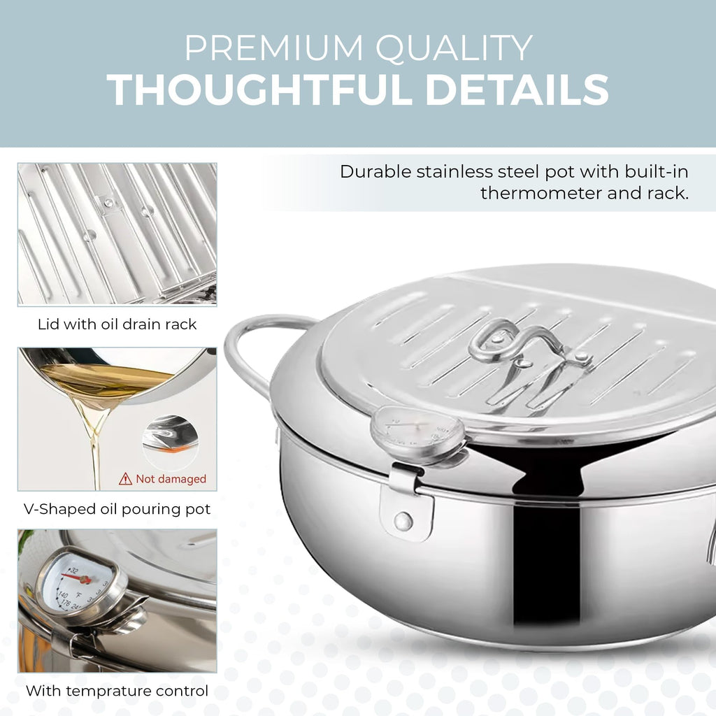 11-Inch Stainless Steel Deep Fryer Pot with Oil Thermometer S356441