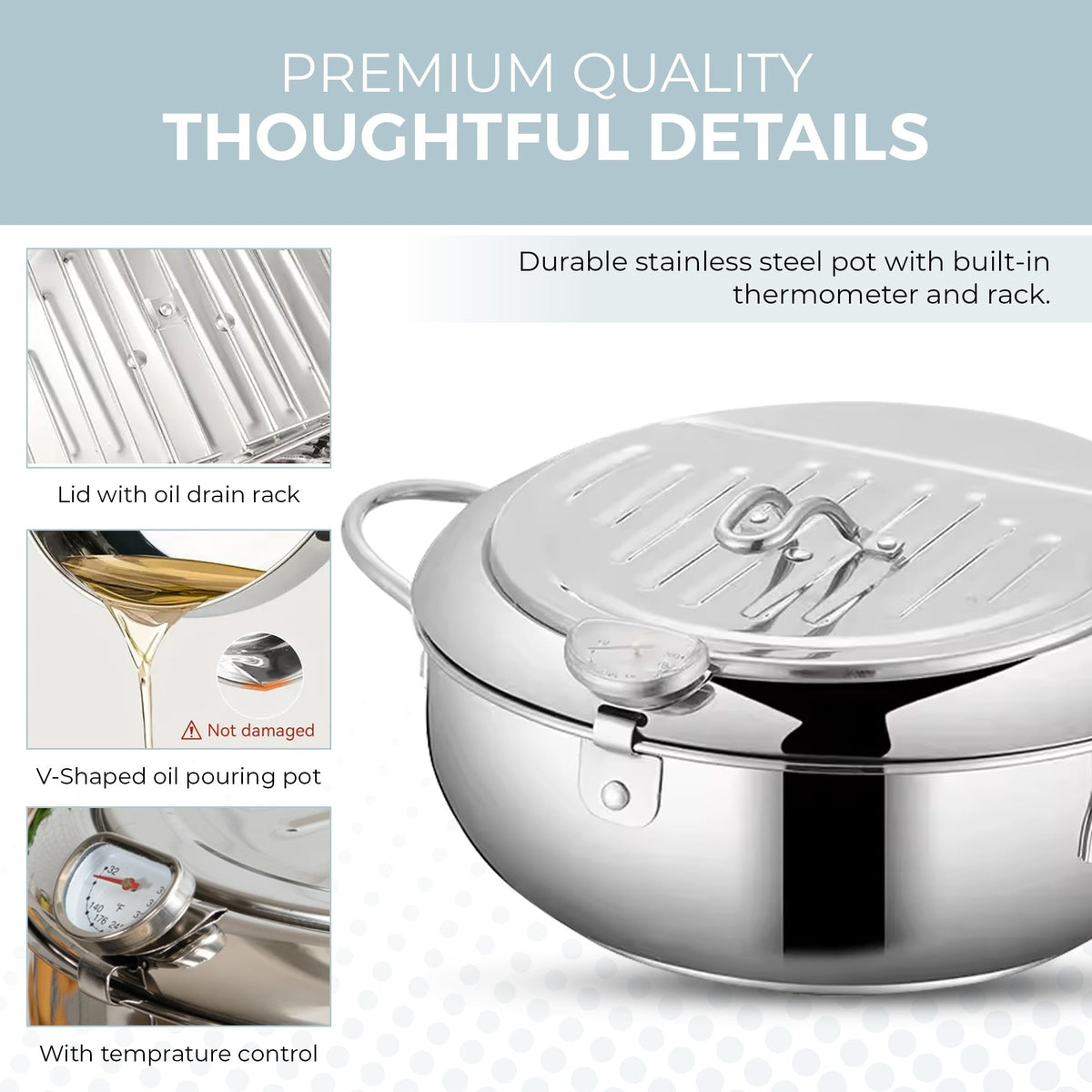11-Inch Stainless Steel Deep Fryer Pot with Oil Thermometer S356441