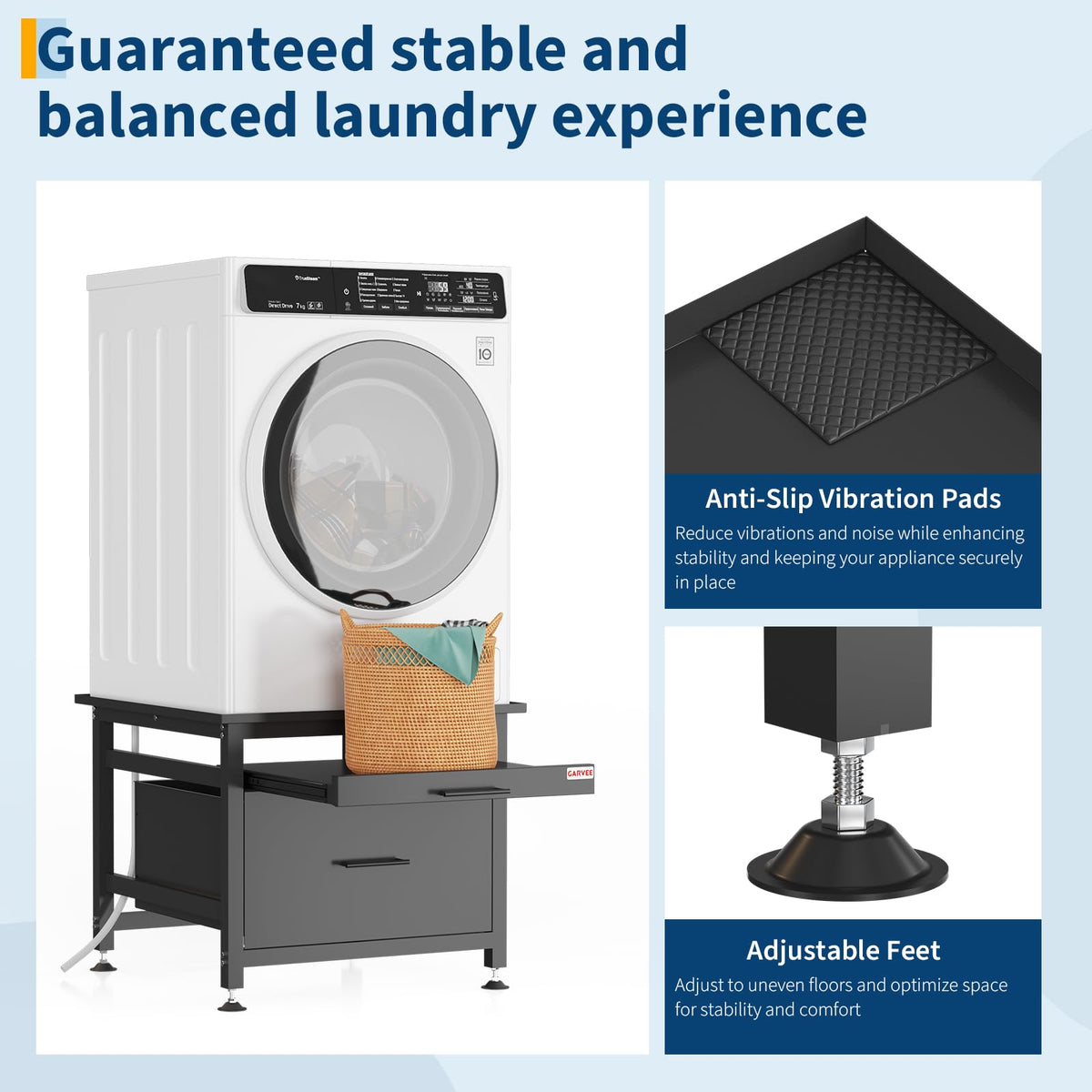 29" Black Metal Washer and Dryer Pedestal with Drawer V39024