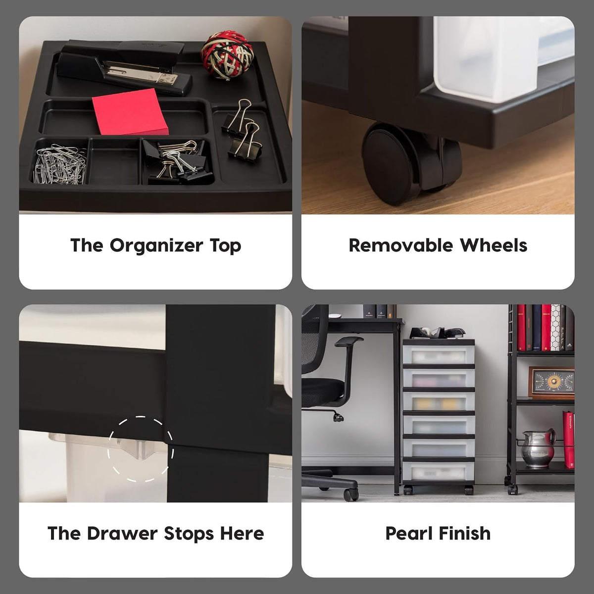 6 Drawer Rolling Storage Cart with Organizer Top, Black M4422