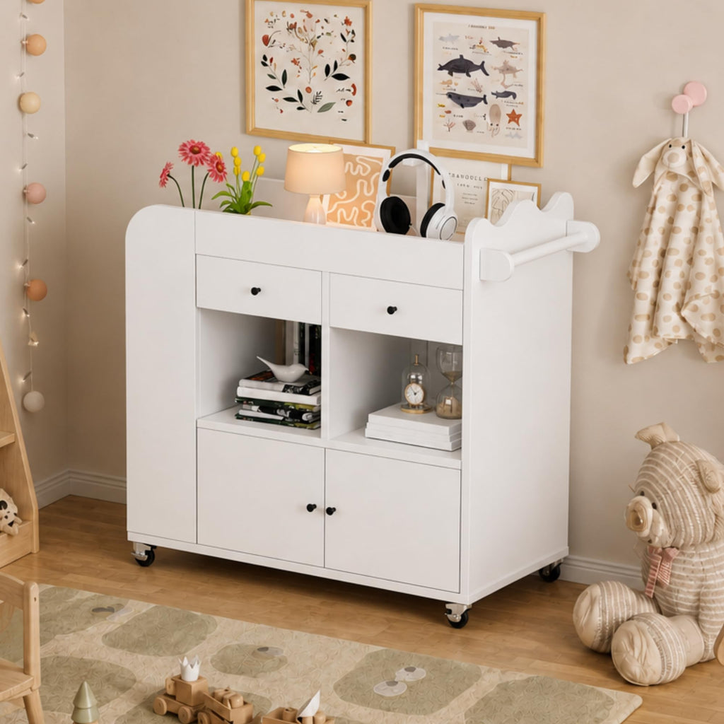 White 2 Drawer Baby Changing Table with Wheels K304441