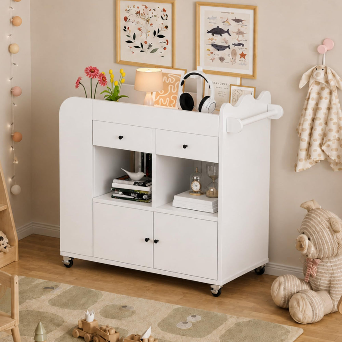 White 2 Drawer Baby Changing Table with Wheels K304441