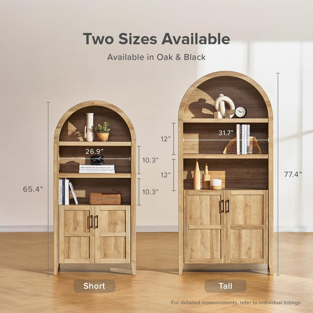 77.4" Tall Arched Wooden Storage Cabinet with Doors and Adjustable Shelves L138