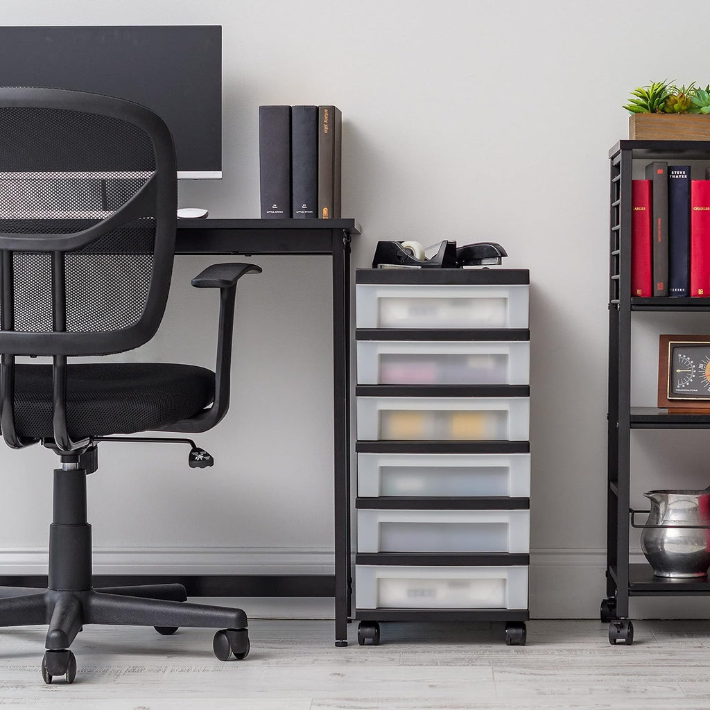 6 Drawer Rolling Storage Cart with Organizer Top, Black M4422