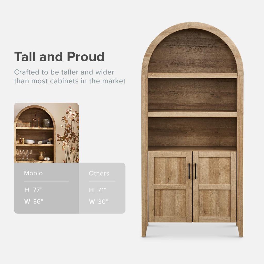 77.4" Tall Arched Wooden Storage Cabinet with Doors and Adjustable Shelves L138