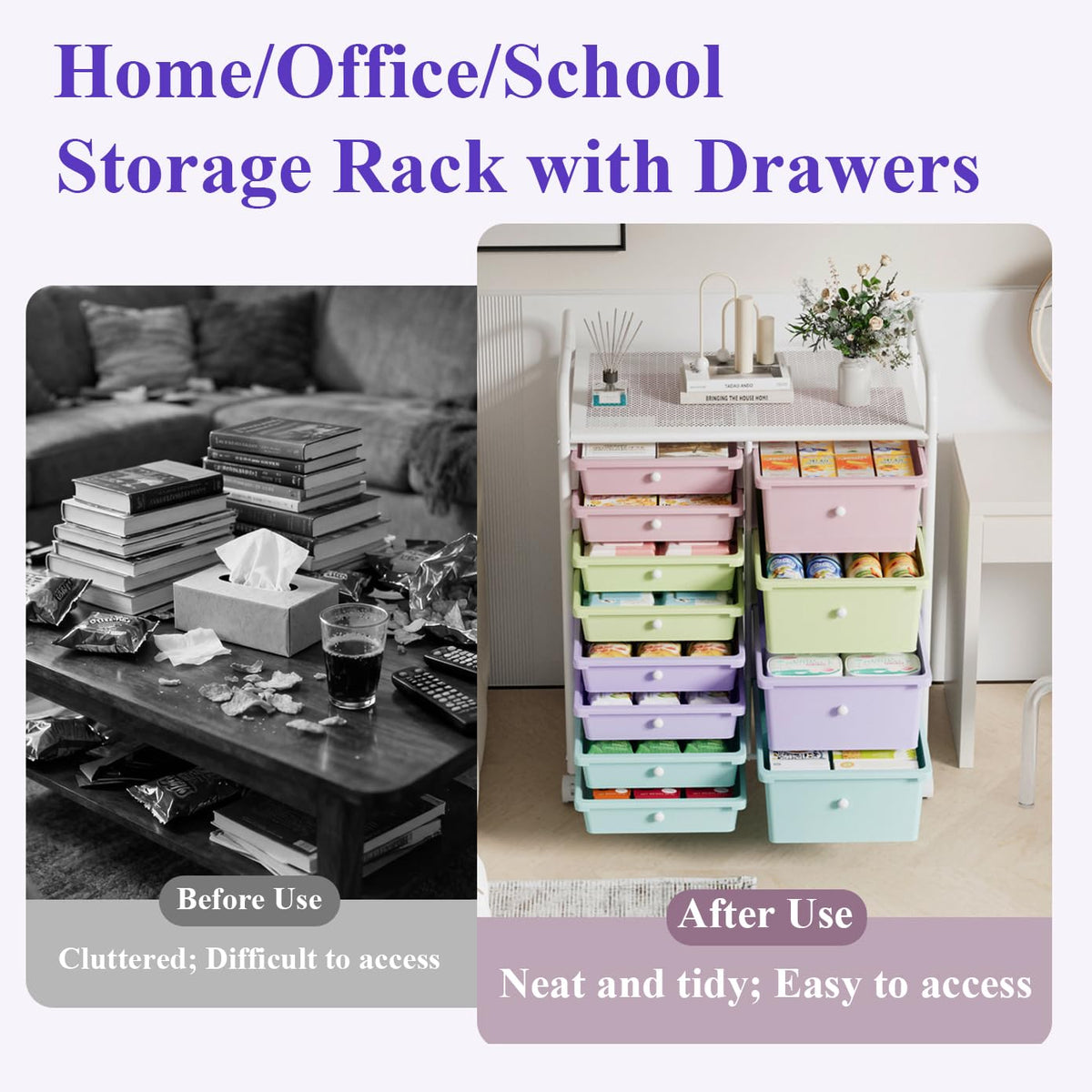 Rolling Storage Drawer Cart with Wheels and Carbon Steel Tabletop B967977