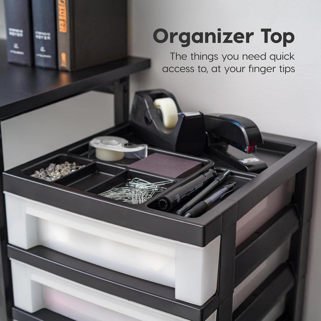 6 Drawer Rolling Storage Cart with Organizer Top, Black M4422