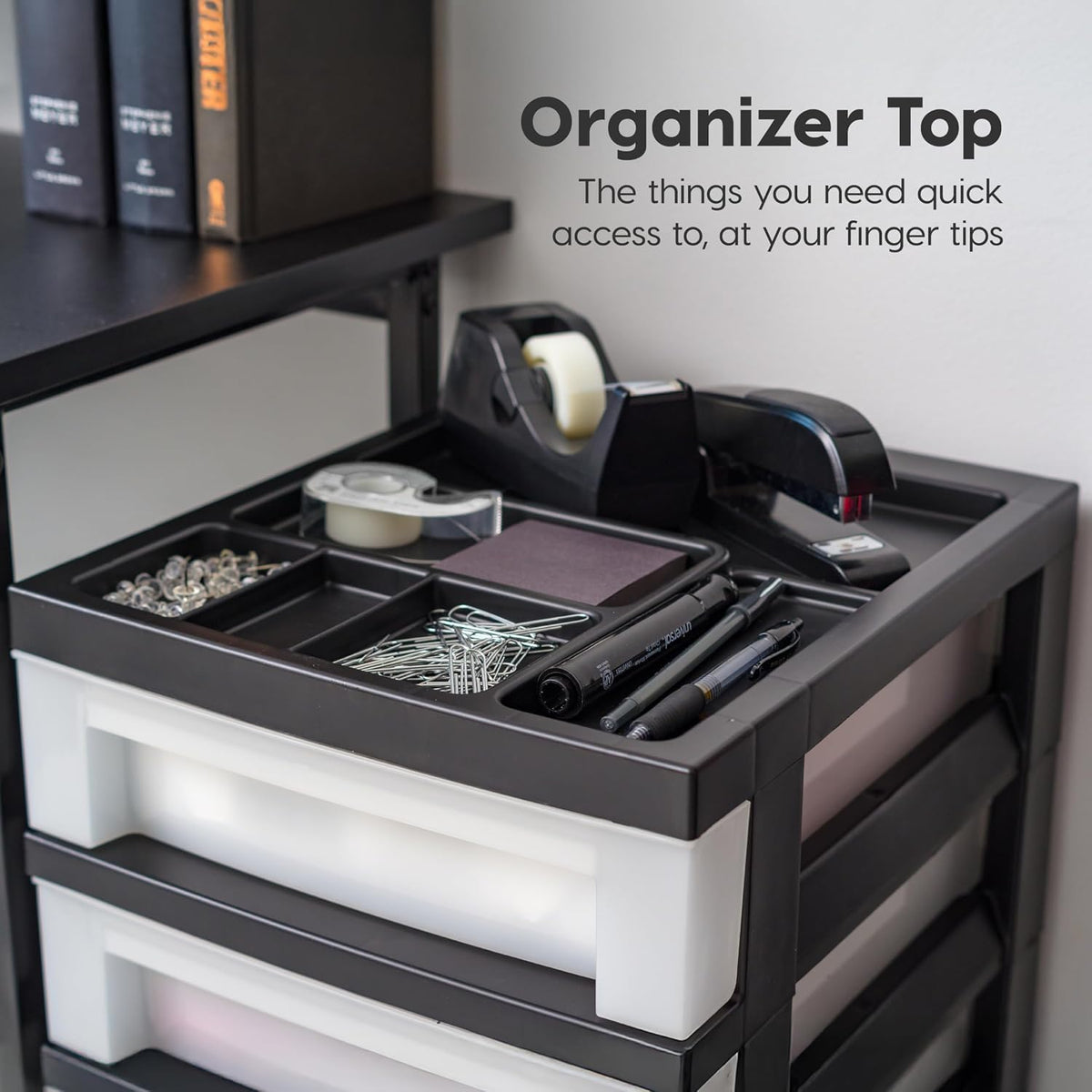 6 Drawer Rolling Storage Cart with Organizer Top, Black M4422