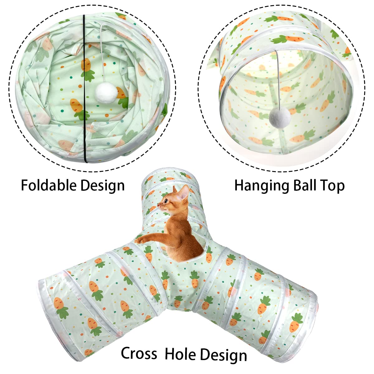 3 Way Collapsible Tunnel with Carrot Patterns Small Pet Hideout X879916