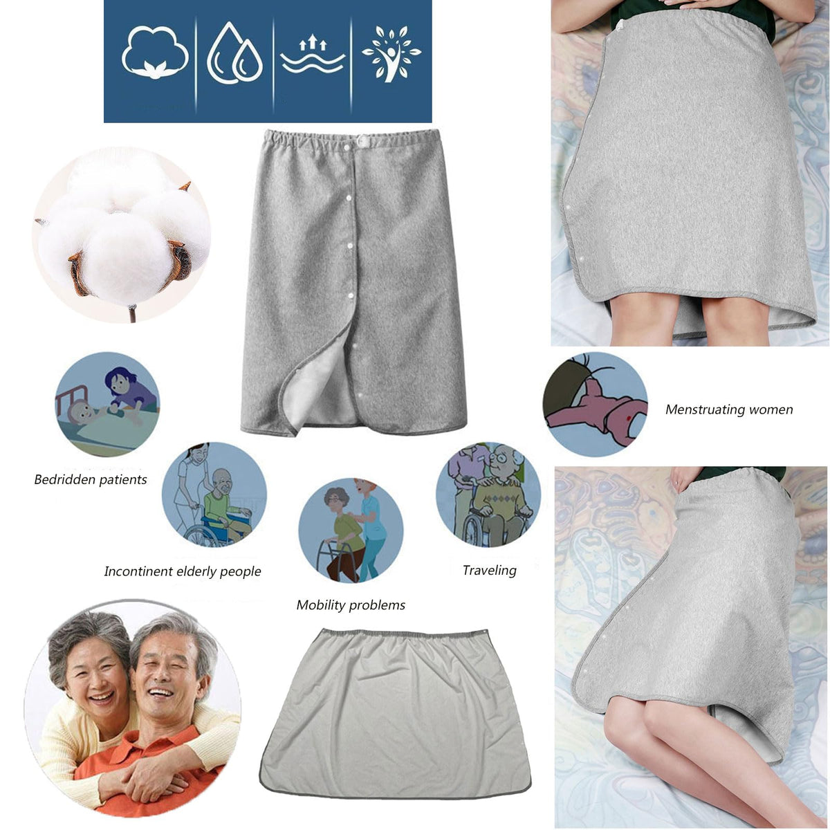 Full Open Waterproof Adjustable Reusable Adult Diaper Skirt Z505210