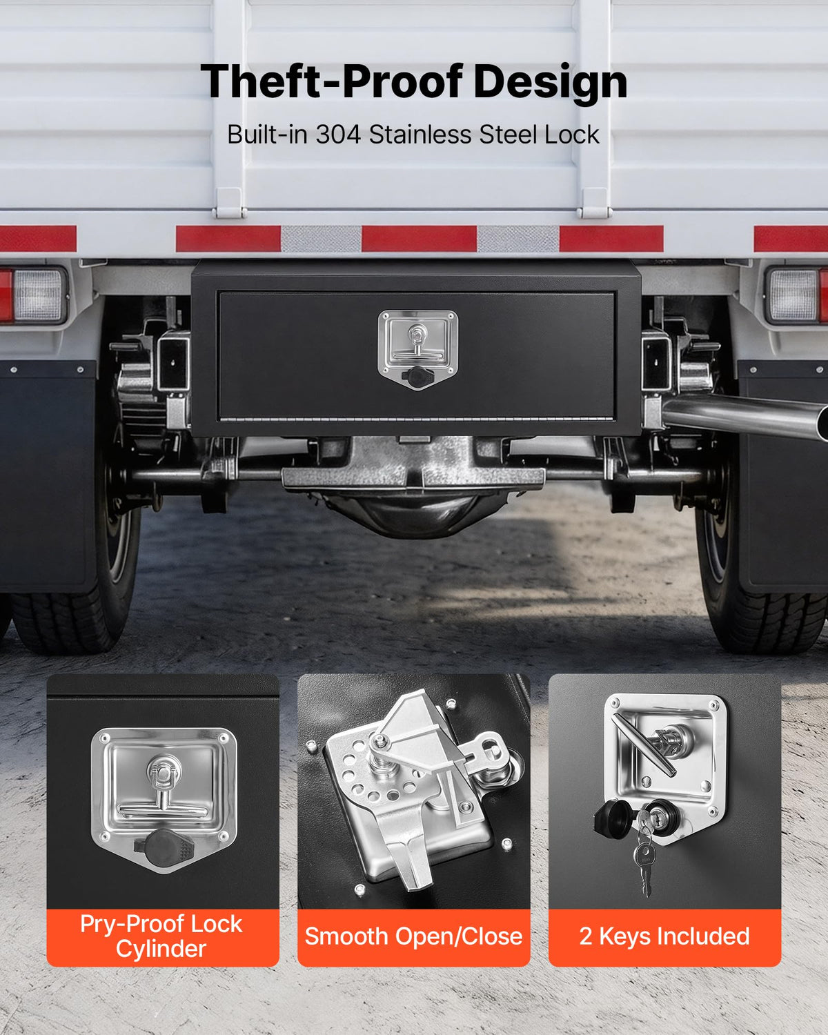 Underbody Truck Tool Box 27 x 10 x 10 Inch Heavy Duty Steel with Lock & Keys Black Q906