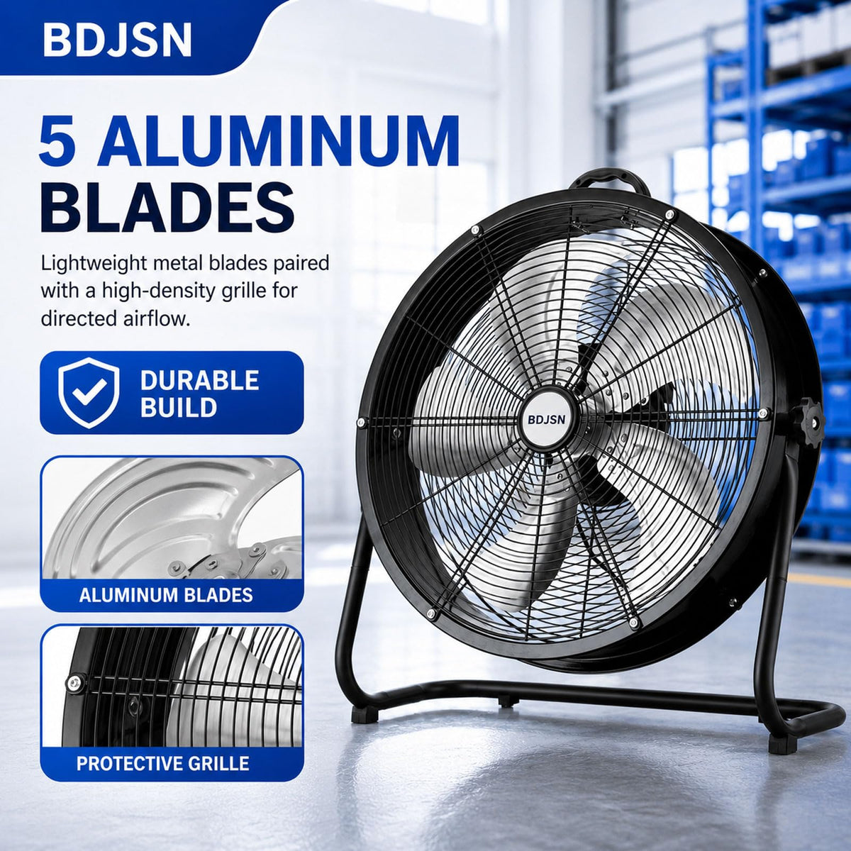 3-speed High Velocity Drum Fan with 5 Aluminium Blades E4739