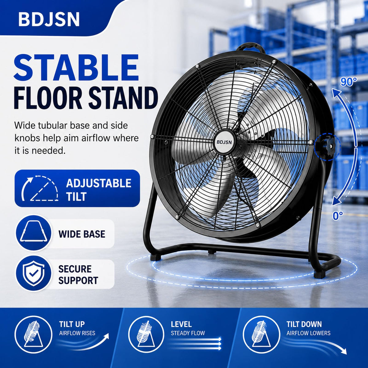 3-speed High Velocity Drum Fan with 5 Aluminium Blades E4739