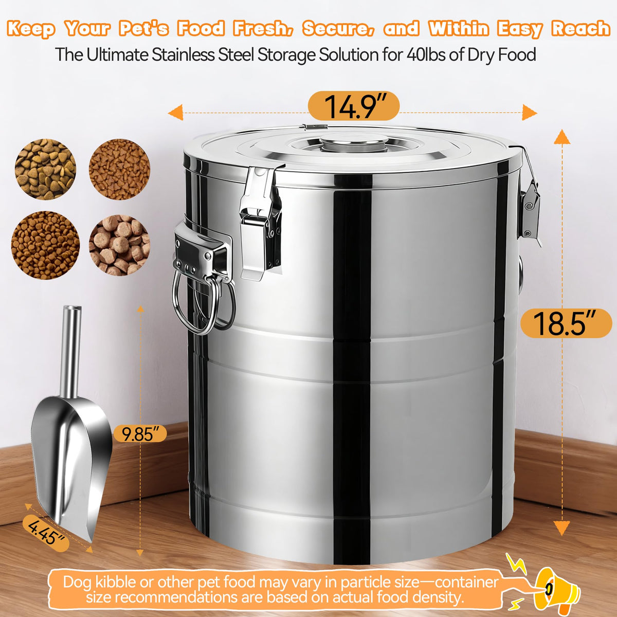 40lb Airtight Stainless Steel Dog Food Storage Container J673074