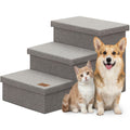 Grey 3 Steps Dog Stairs with Storage Z497