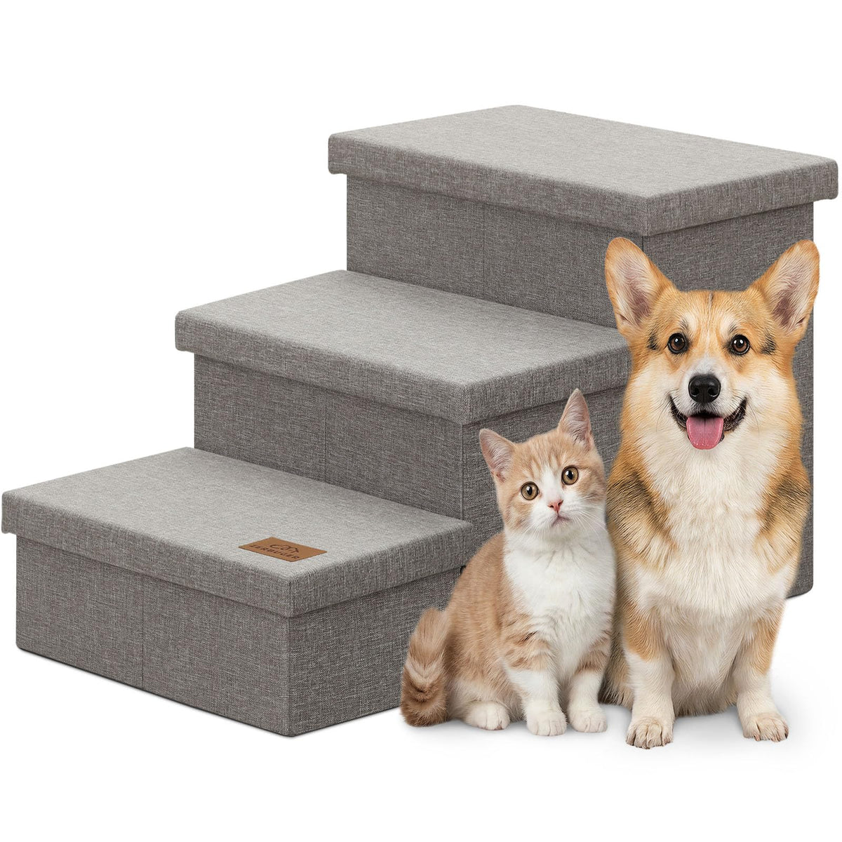 Grey 3 Steps Dog Stairs with Storage Z497