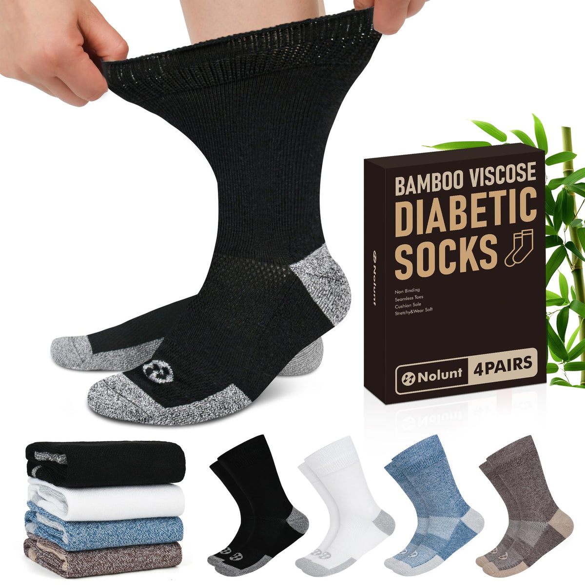 4 Pairs Crew Diabetic Socks Size 9-12/10-13/13-15 Y733