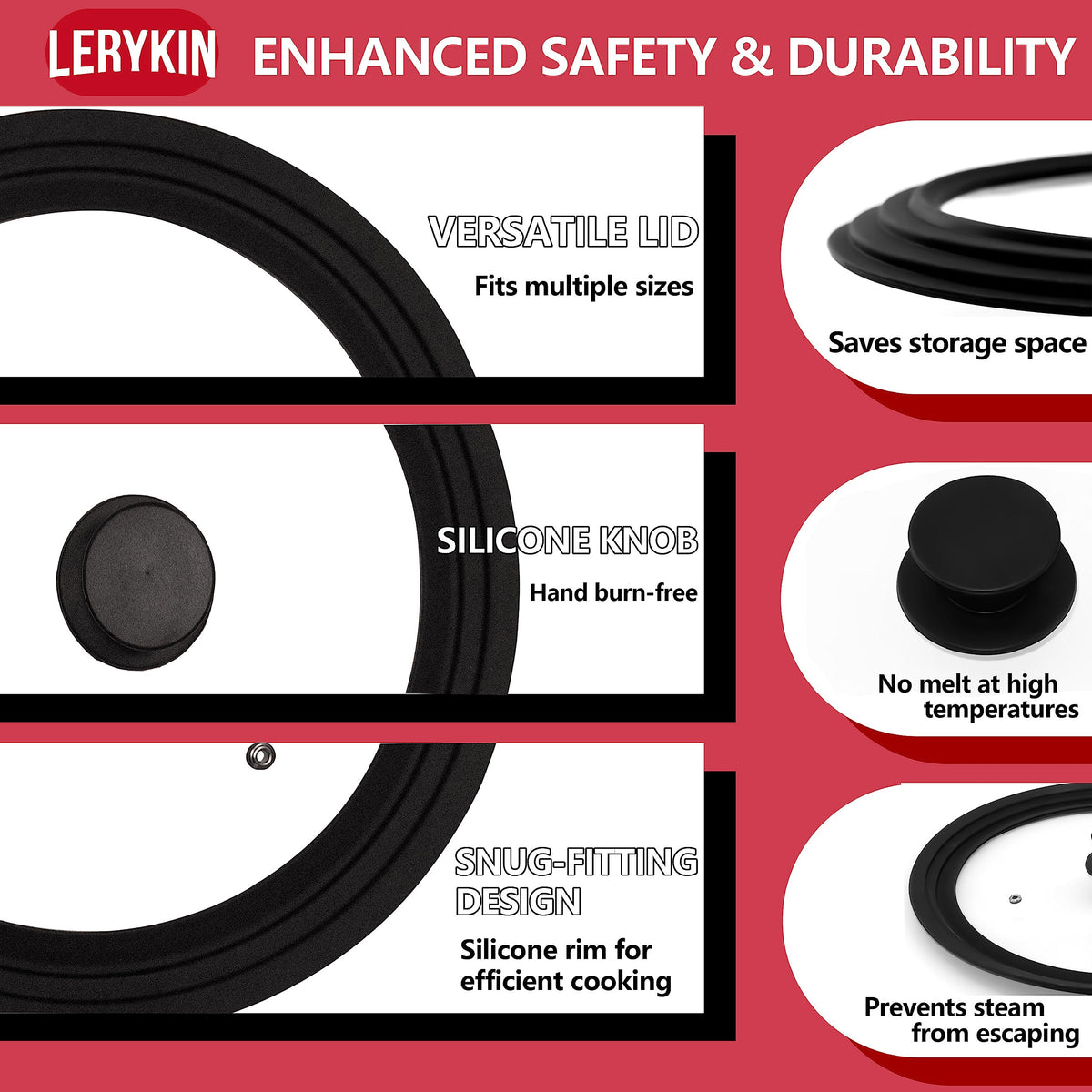 Tempered Glass Lid with Silicone Rim for Pots Pans and Skillets T807839