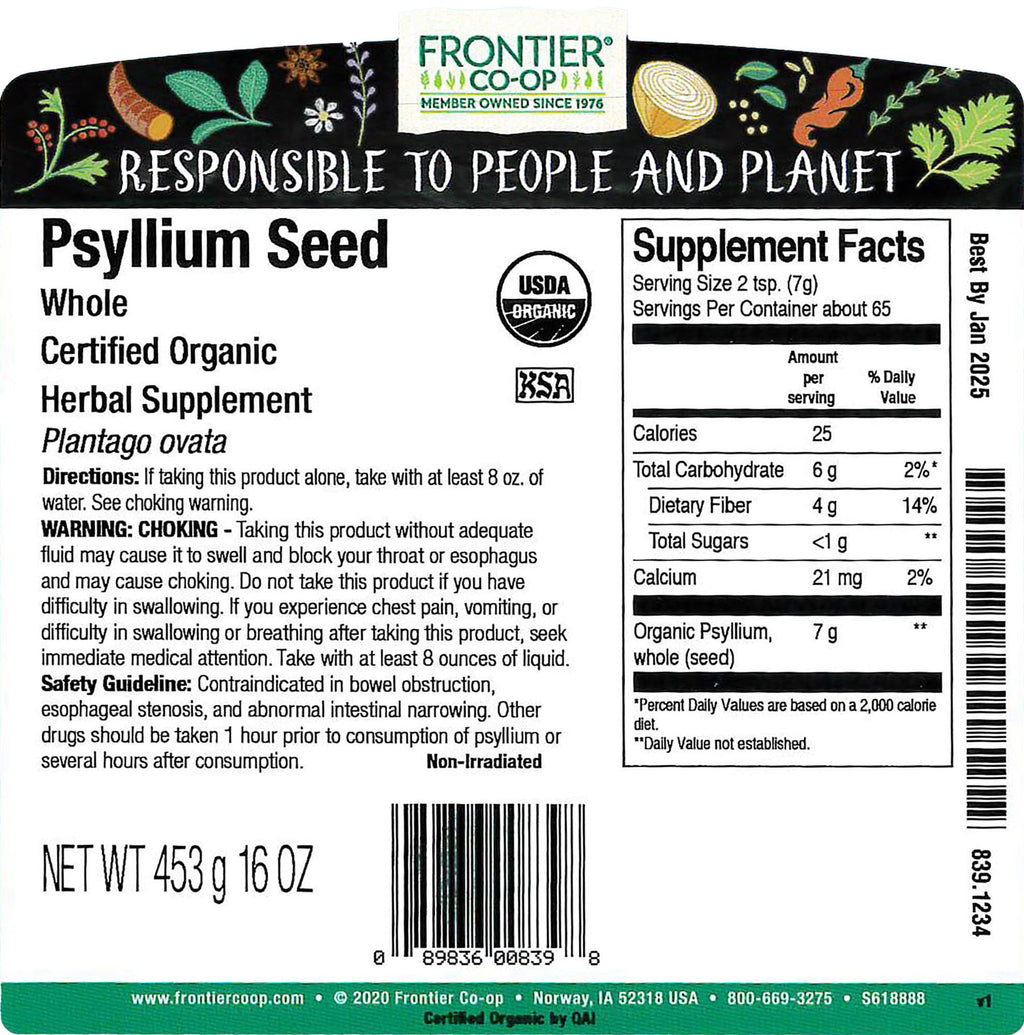 Organic Whole Psyllium Seed 1lb C137