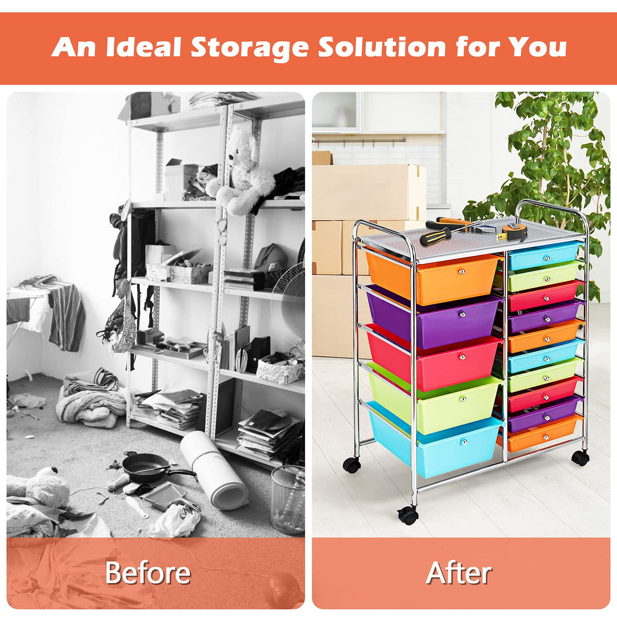 15 Drawer Rolling Storage Cart with Lockable Wheels Z30677