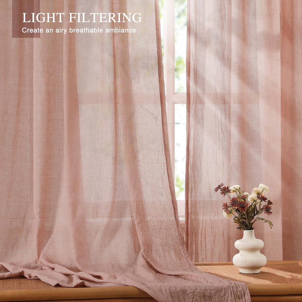 Blush Pink Sheer Cotton Linen Curtains 2 Panels E202688