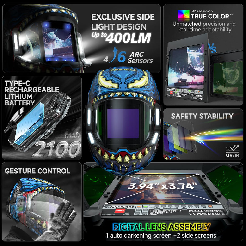 Auto Darkening Welding Helmet with Light D3932