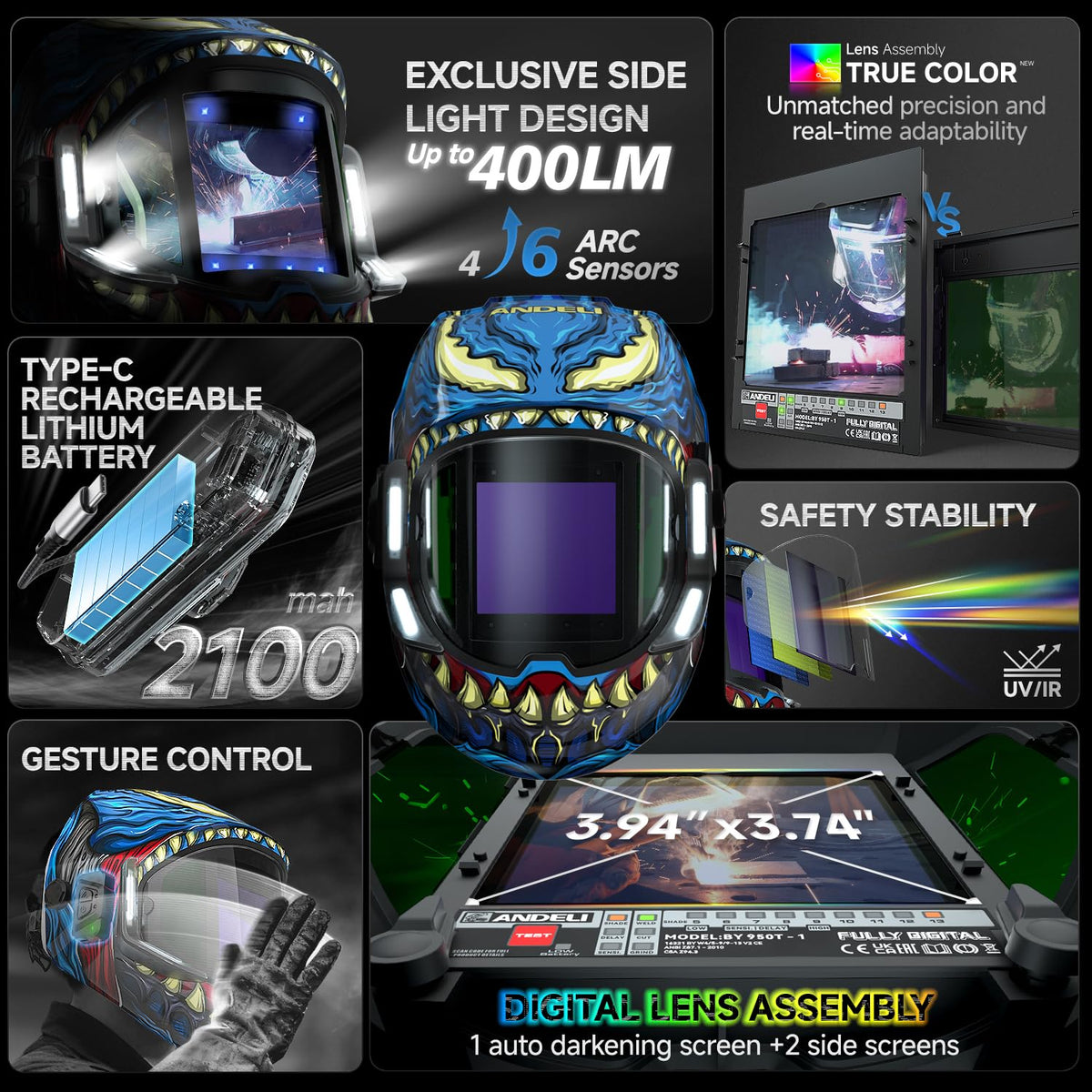Auto Darkening Welding Helmet with Light D3932