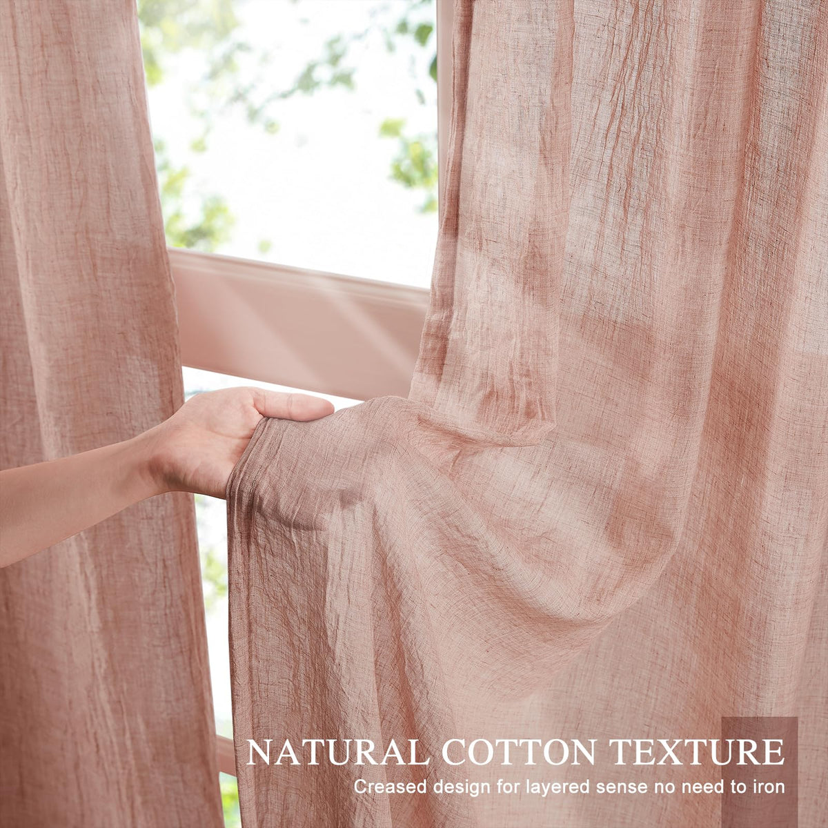 Blush Pink Sheer Cotton Linen Curtains 2 Panels E202688