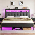 King Bed Frame with Charging Station Black V24227
