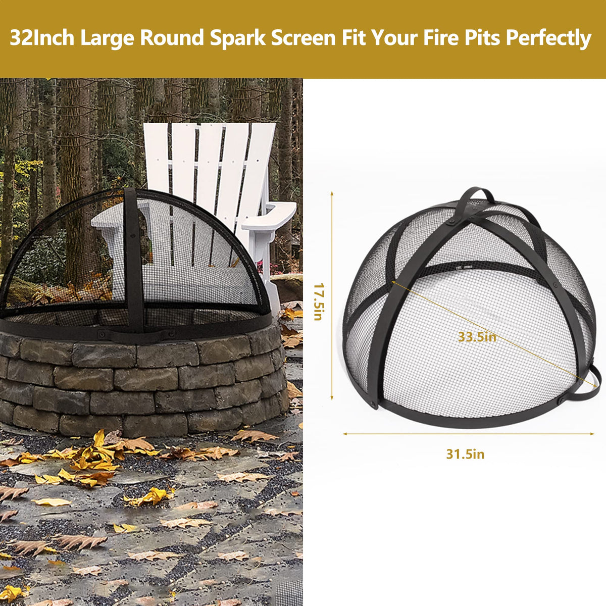 32" Round Fire Pit Spark Screen Cover with Door U5919