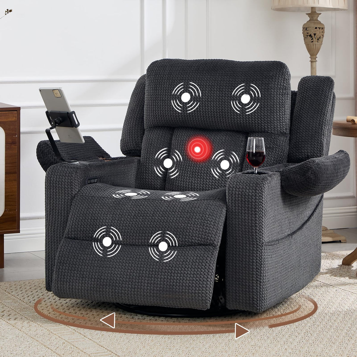 Oversized Power Recliner Chair with Massage and Heat, Grey N5441
