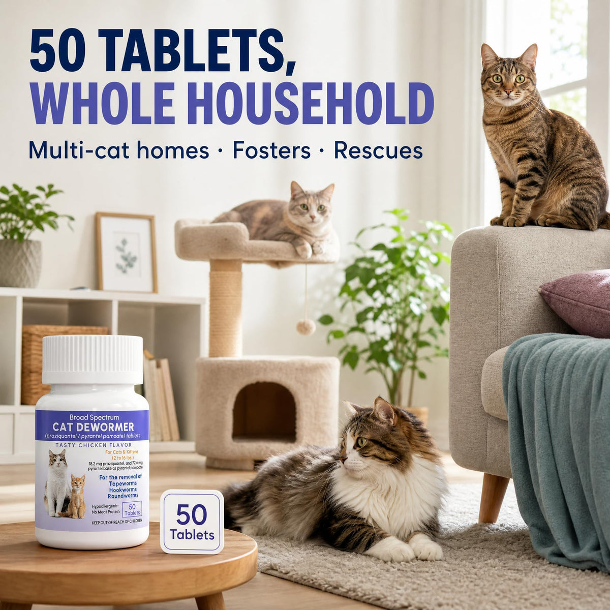 Broad Spectrum Cat & Kitten Dewormer 50 Tablets U919724