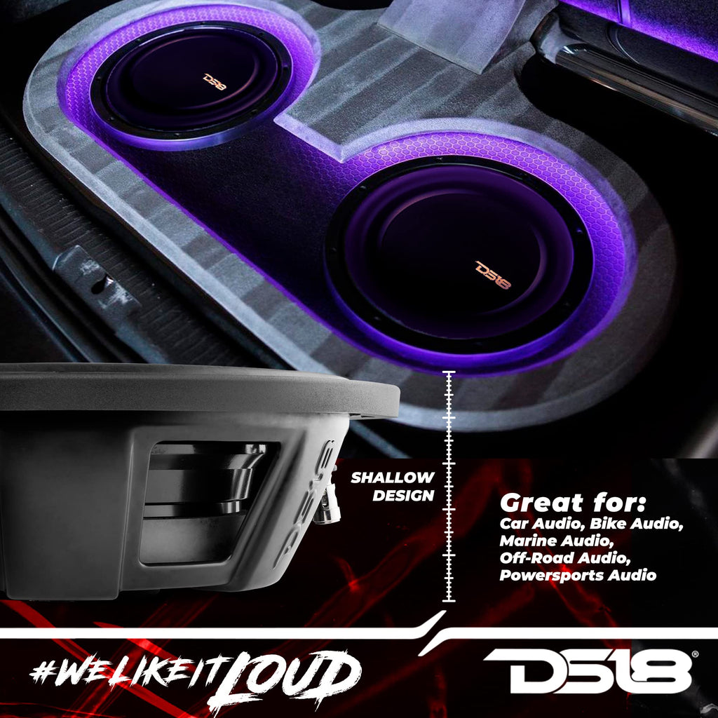 12" Shallow Mount Subwoofer 1200 Watts Max Power Dual Voice Coil 2+2 OHMS Water Resistant I543338