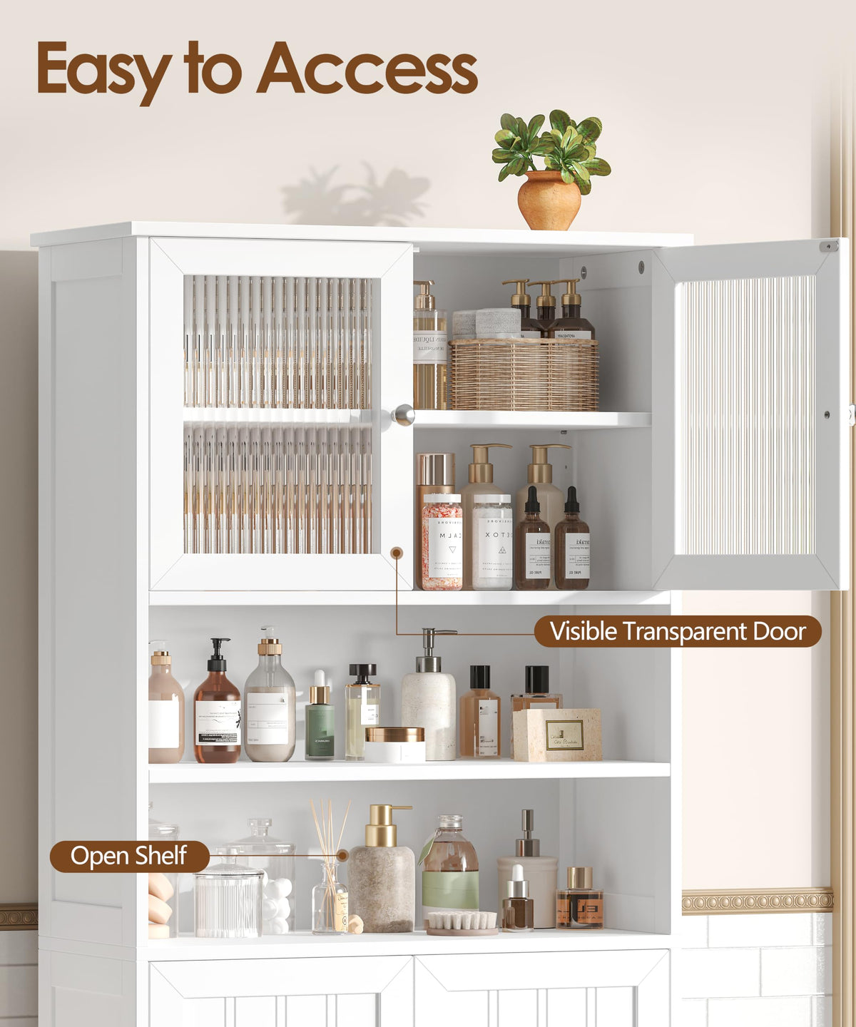66.9" H Tall White Bathroom Storage Cabinet F954708