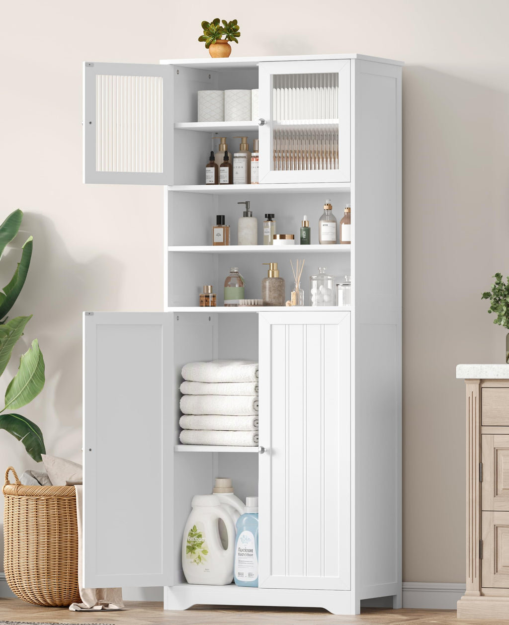 66.9" H Tall White Bathroom Storage Cabinet F954708