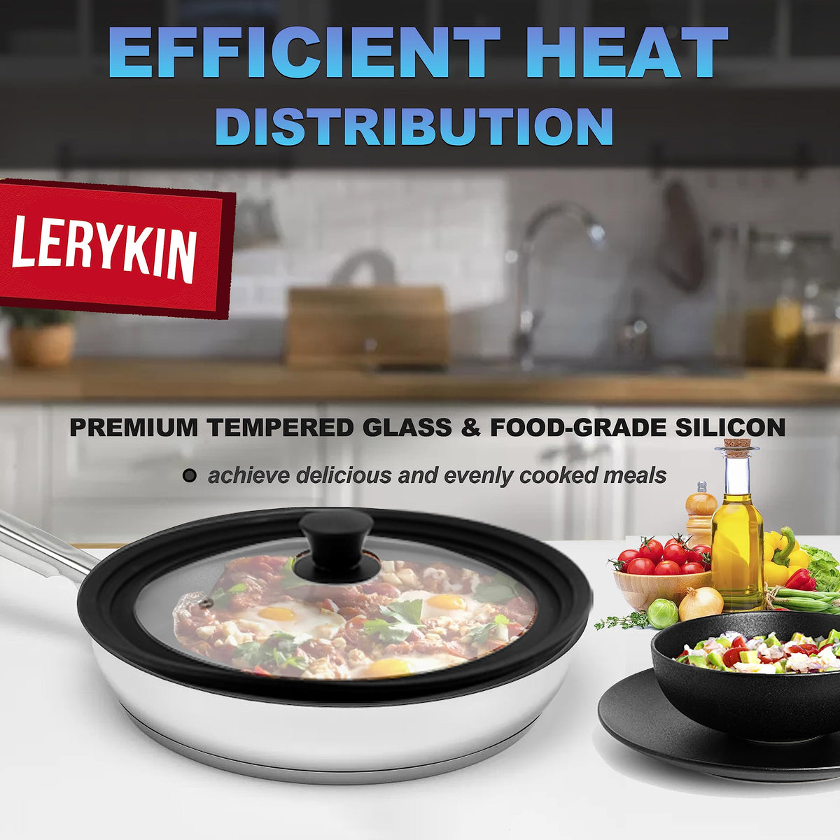 Tempered Glass Lid with Silicone Rim for Pots Pans and Skillets T807839